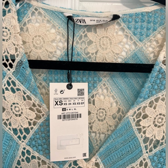 Zara Crochet Blue and Cream Long Sleeve Dress - Picture 5 of 6